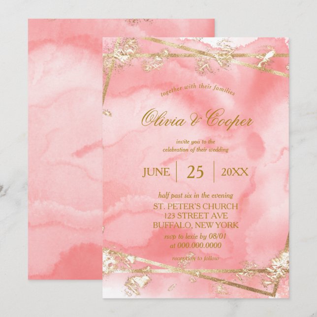 Blush Pink Gold Glitter Fairytale Wedding Invitation (Front/Back)