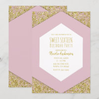 Blush Pink Gold Glitter Flakes Glam Sweet 16 Party