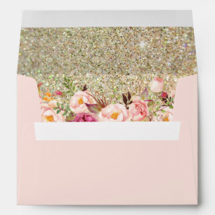 Blush Pink Gold Glitter Floral with Return Address Envelopes