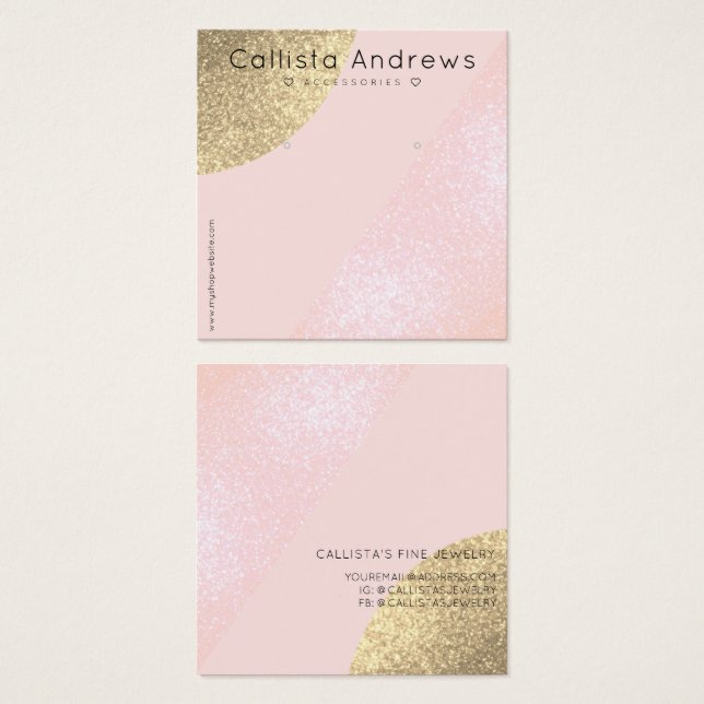 Blush Pink Gold Glitter Geo Heart Earring Display (Front & Back)