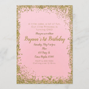 Blush Pink & Gold Glitter Glam 1ST Birthday Party Invitation
