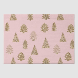 Blush Pink Gold Glitter Glam Christmas Trees Tissue Paper