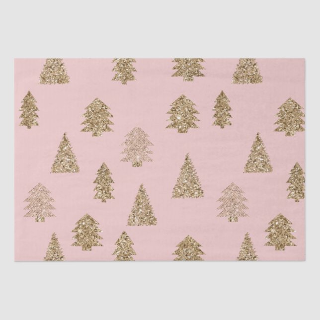 Blush Pink Gold Glitter Glam Christmas Trees Tissue Paper (Front)