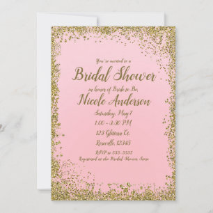 Blush Pink Gold Glitter Glam Modern Bridal Shower Invitation