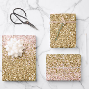 Blush Pink Gold Glitter Glitz Wrapping Paper Sheet