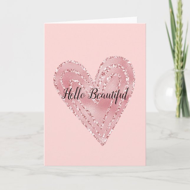 Blush Pink Gold Glitter Glitzy Heart Card (Front)