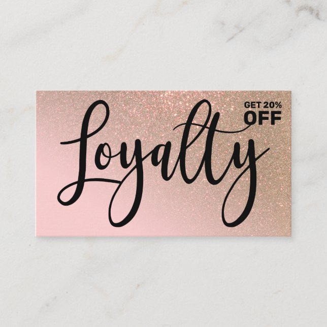 Blush Pink Gold Glitter Gradient Typography Loyalty Card (Front)