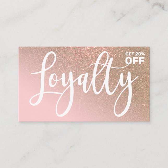 Blush Pink Gold Glitter Gradient Typography Loyalty Card (Front)