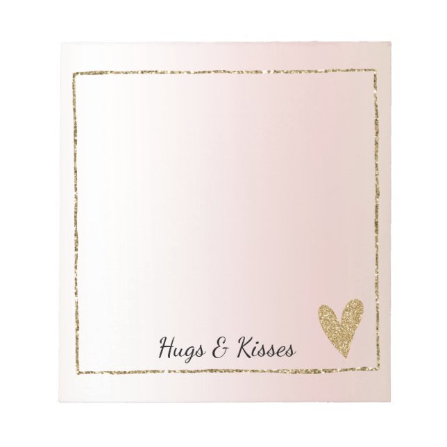 Blush Pink Gold Glitter Heart Notepad (Front)
