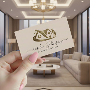 Blush Pink Gold Glitter House Cleaning Service     Business Card