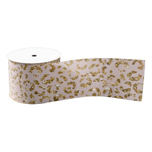 Blush Pink Gold Glitter Leopard Print Grosgrain Ribbon