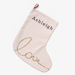 Blush Pink Gold Glitter Love Large Christmas Stocking