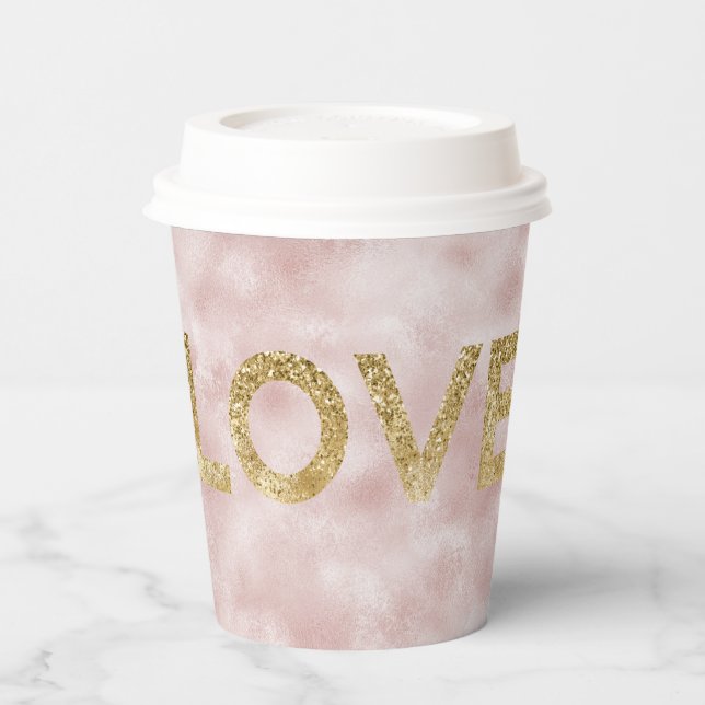 Blush Pink Gold Glitter Love Paper Cups (Left)