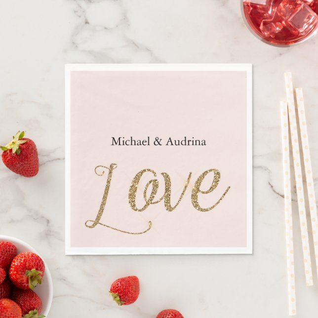 Blush Pink Gold Glitter Love Wedding Napkin (Insitu)
