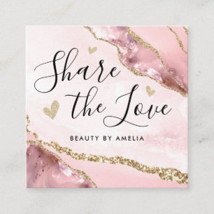 Blush Pink Gold Glitter Marble Agate Chic Monogram Referral Card