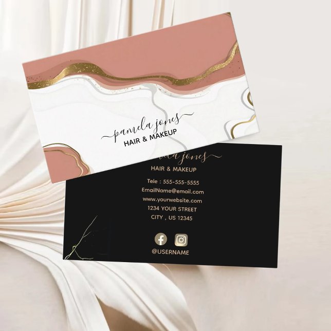 Blush Pink Gold Glitter Marble Agate Monogram  Business Card (Blush Pink Gold Glitter Marble Agate Monogram Business Card)
