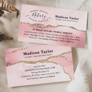 Blush Pink Gold Glitter Marble Agate Notary Public Business Card
