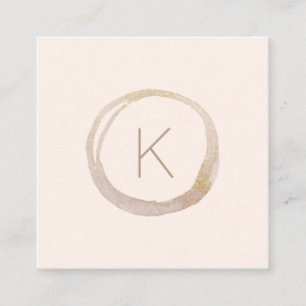 Blush Pink Gold Glitter Monogram Logo Modern Square Business Card