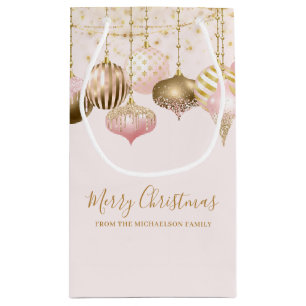 Blush Pink Gold Glitter Ornament  Small Gift Bag
