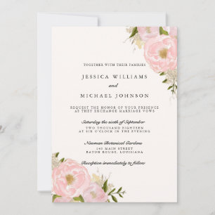 Blush Pink Gold Glitter Peony Wedding Invitations