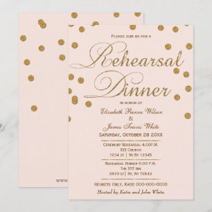 blush pink gold glitter rehearsal dinner invites