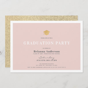 Blush Pink Gold Glitter Simple Graduation Party Invitation