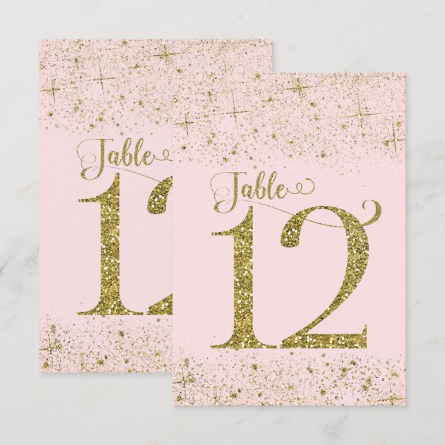 Blush Pink Gold Glitter Table Numbers Number 12 (Front/Back)