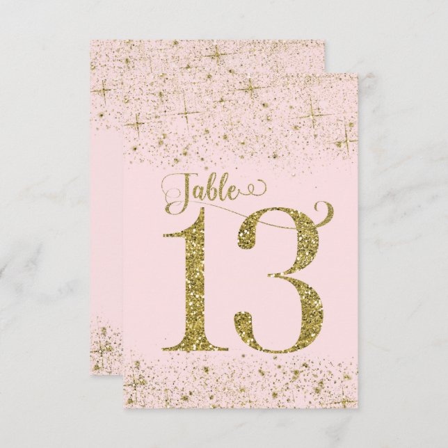 Blush Pink Gold Glitter Table Numbers Number 13 (Front/Back)