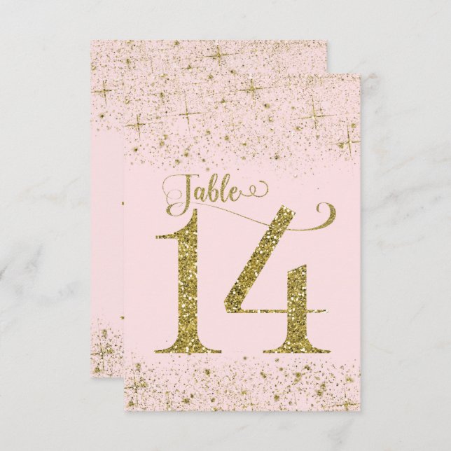 Blush Pink Gold Glitter Table Numbers Number 14 (Front/Back)