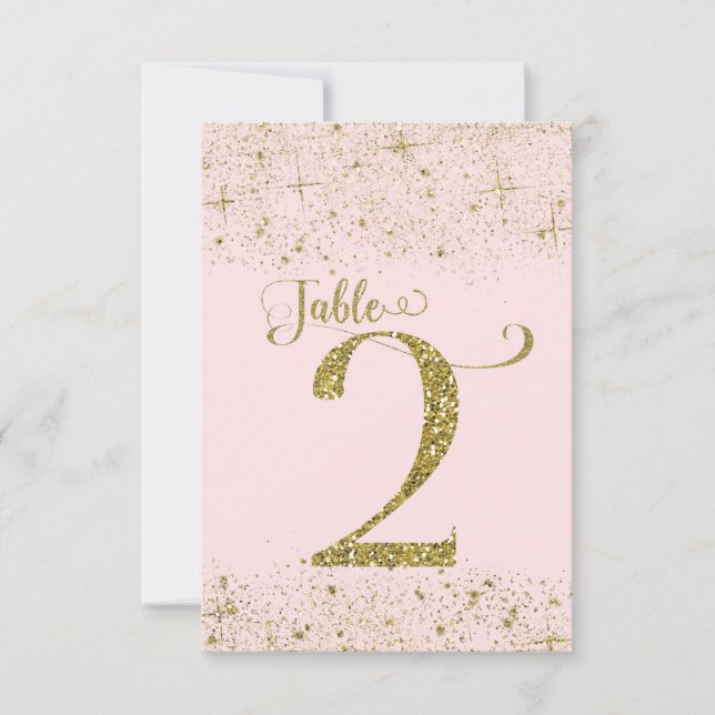 Blush Pink Gold Glitter Table Numbers Number 2 (Front)