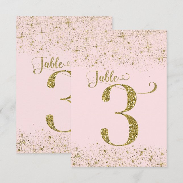 Blush Pink Gold Glitter Table Numbers Number 3 (Front/Back)