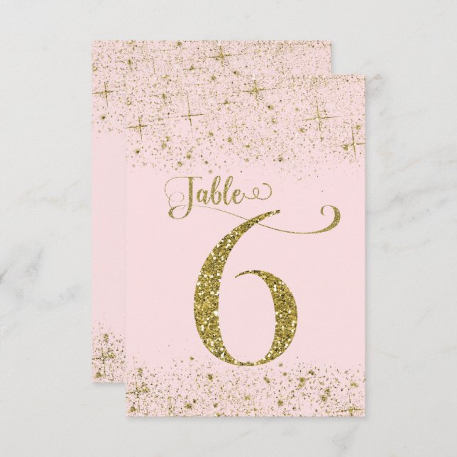 Blush Pink Gold Glitter Table Numbers Number 6 (Front/Back)