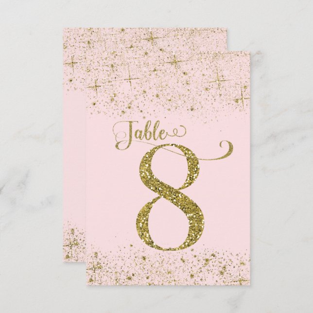 Blush Pink Gold Glitter Table Numbers Number 8 (Front/Back)