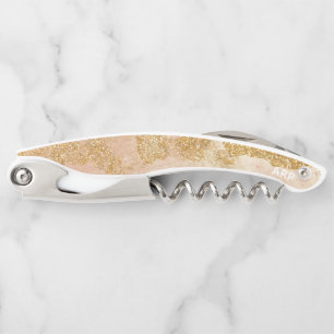 *~* Blush Pink Gold Glitter Vintage Corkscrew