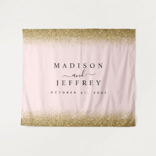Blush Pink & Gold Glitter Wedding Backdrop Tapestry
