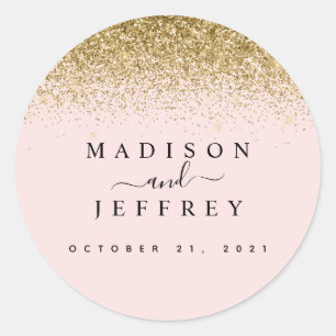 Blush Pink & Gold Glitter Wedding Classic Round Sticker