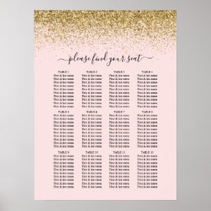 Blush Pink & Gold Glitter Wedding Seating Chart