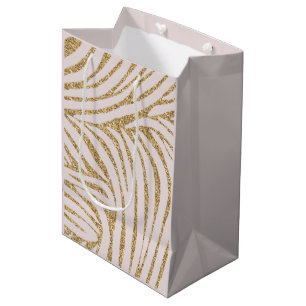 Blush Pink Gold Glitter Zebra Birthday Medium Gift Bag