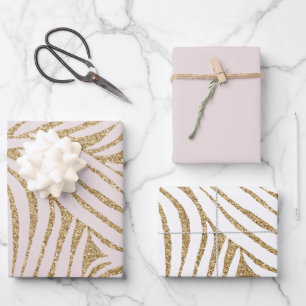 Blush Pink Gold Glitter Zebra Birthday Wrapping Paper Sheet