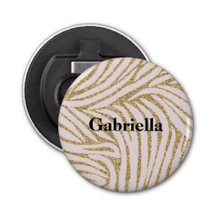 Blush Pink Gold Glitter Zebra   Bottle Opener