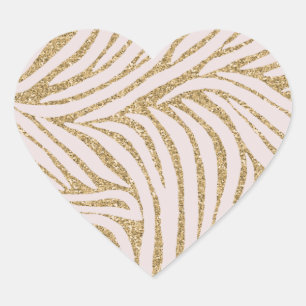 Blush Pink Gold Glitter Zebra   Heart Sticker