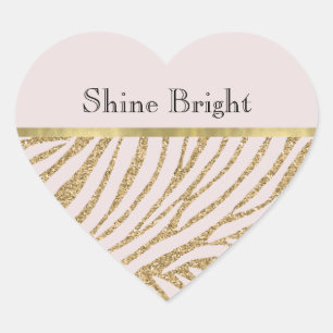 Blush Pink Gold Glitter Zebra   Heart Sticker