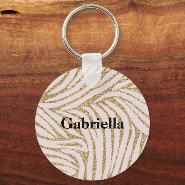Blush Pink Gold Glitter Zebra   Key Ring (Front)