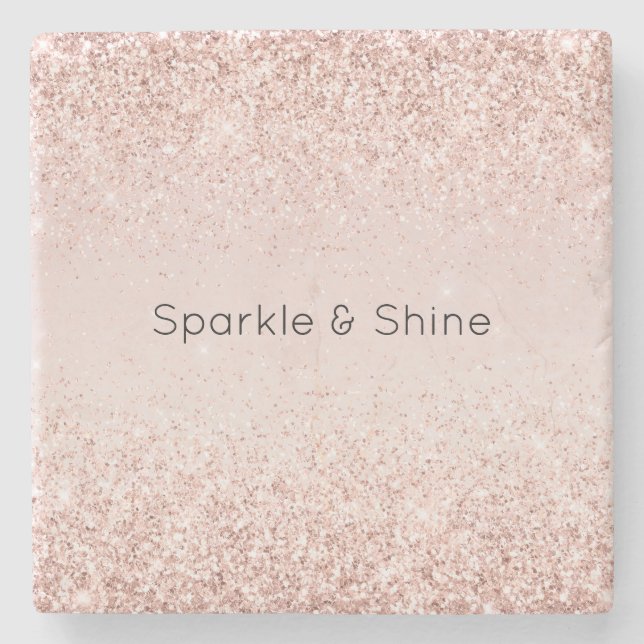 Blush Pink Gold Glitz Glitter Sparkle Stone Coaster (Front)