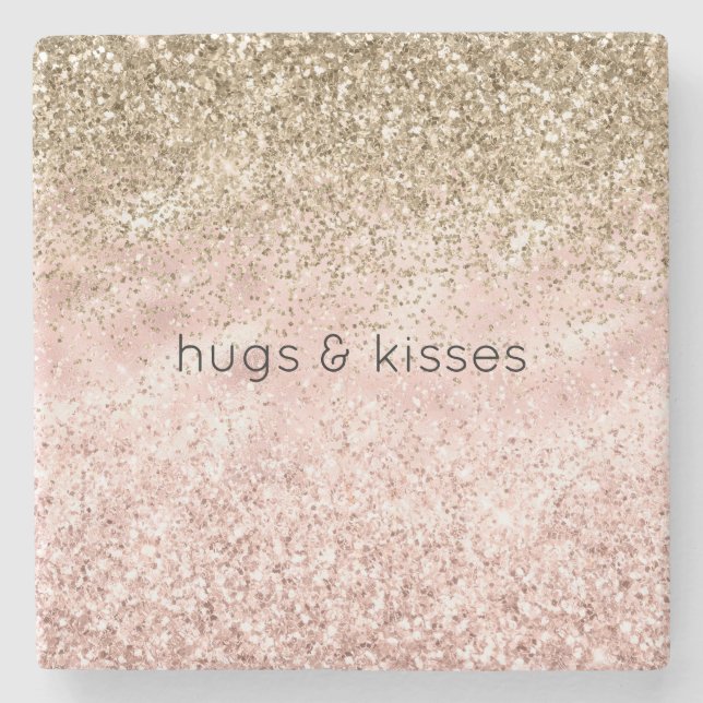 Blush Pink Gold Glitz Glitter Sparkle Stone Coaster (Front)