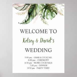 Blush Pink Gold Greenery Wedding Welcome Poster