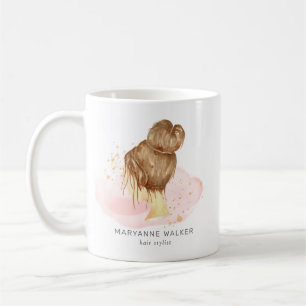 blush pink gold hair updo salon monogram coffee mug