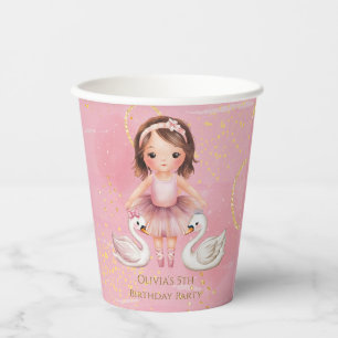 Blush Pink Gold Ink Ballerina 00th Birthday Party Paper Cups