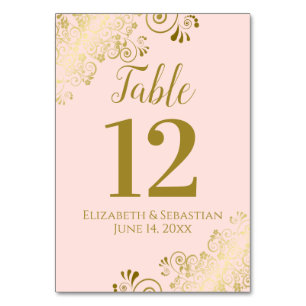 Blush Pink & Gold Lace Elegant Frilly Wedding Table Number