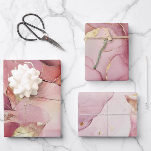 Blush Pink Gold Leaves Abstract Bridal Shower Wrapping Paper Sheet